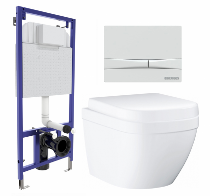 Комплект 3 в 1 инсталляция Berges Wasserhaus Novum 040250 + Унитаз подвесной Grohe Euro Ceramic 39206000 + кнопка белая