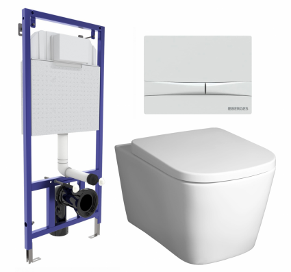 Комплект 3 в 1 инсталляция Berges Wasserhaus Novum 040250 + Унитаз подвесной BelBagno Albano BB120CHR + кнопка белая
