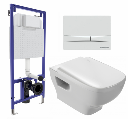 Комплект 3 в 1 инсталляция Berges Wasserhaus Novum 040250 + Унитаз подвесной Jacob Delafon Struktura EDE102-00 + кнопка белая