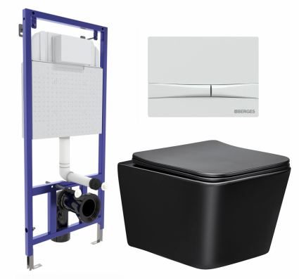Комплект 3 в 1 инсталляция Berges Wasserhaus Novum 040250 + Унитаз Vincea Q-Line VT1-12MB + кнопка белая