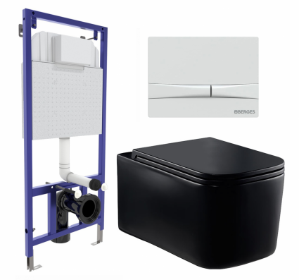 Комплект 3 в 1 инсталляция Berges Wasserhaus Novum 040250 + Унитаз Vincea Ultra Rimless VT1-32MB + кнопка белая