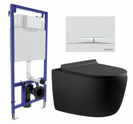 Комплект 3 в 1 инсталляция Berges Wasserhaus Novum 040250 + Унитаз подвесной Aquanet Cetus 287008 + кнопка белая