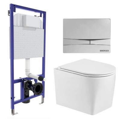 Комплект 3 в 1 инсталляция Berges Wasserhaus Novum 040253 + Унитаз подвесной WeltWasser Nesenbach 004 GL-WT + кнопка хром
