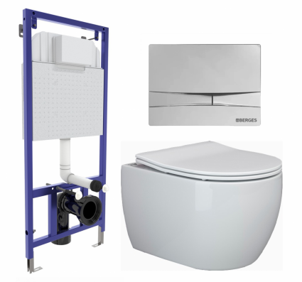 Комплект 3 в 1 инсталляция Berges Wasserhaus Novum 040253 + Унитаз подвесной Ceramica Nova Play CN3001 + кнопка хром