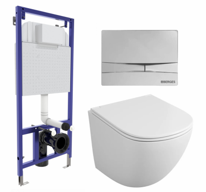Комплект 3 в 1 инсталляция Berges Wasserhaus Novum 040253 + Унитаз подвесной Owl 1975 Cirkel-H OWLT190302 + кнопка хром