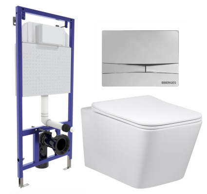 Комплект 3 в 1 инсталляция Berges Wasserhaus Novum 040253 + Унитаз Vincea Q-Line VT1-12 + кнопка хром