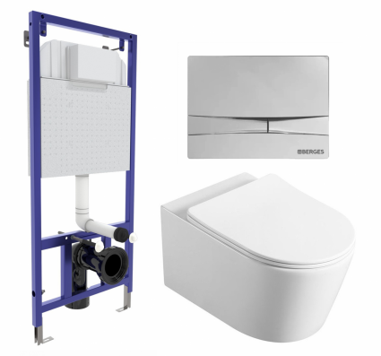 Комплект 3 в 1 инсталляция Berges Wasserhaus Novum 040253 + Унитаз Vincea Cute VT1-24 + кнопка хром