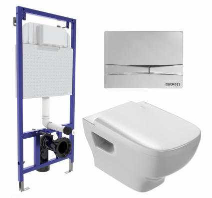 Комплект 3 в 1 инсталляция Berges Wasserhaus Novum 040253 + Унитаз подвесной Jacob Delafon Struktura EDE102-00 + кнопка хром