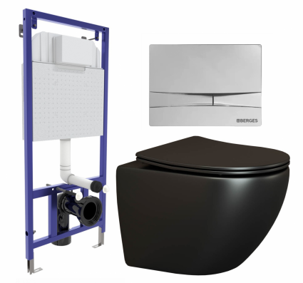 Комплект 3 в 1 инсталляция Berges Wasserhaus Novum 040253 + Унитаз подвесной Ceramica Nova Metropol CN4002MB + кнопка хром
