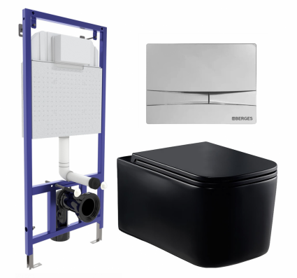 Комплект 3 в 1 инсталляция Berges Wasserhaus Novum 040253 + Унитаз Vincea Ultra Rimless VT1-32MB + кнопка хром