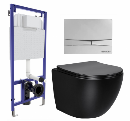 Комплект 3 в 1 инсталляция Berges Wasserhaus Novum 040253 + Унитаз Vincea Globo VT1-14SMB + кнопка хром