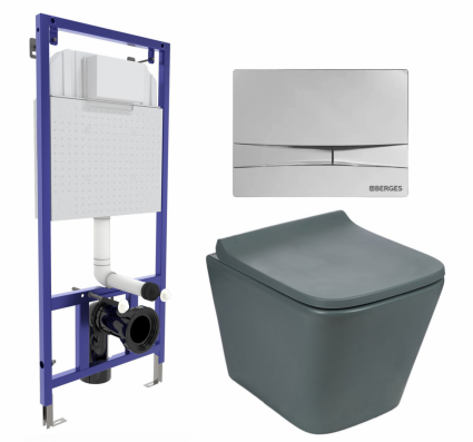 Комплект 3 в 1 инсталляция Berges Wasserhaus Novum 040253 + Унитаз подвесной Weltwasser WW SK Gelbach 041 MT-GR + кнопка хром