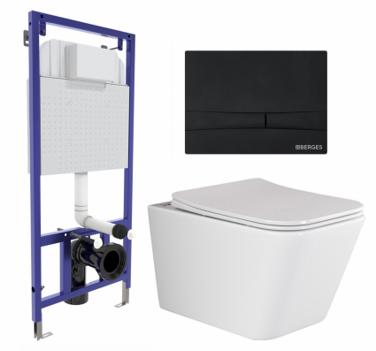 Комплект 3 в 1 инсталляция Berges Wasserhaus Novum 040255 + Унитаз подвесной Ceramica Nova Metric Rimless CN3007 + кнопка черная