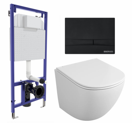 Комплект 3 в 1 инсталляция Berges Wasserhaus Novum 040255 + Унитаз подвесной Owl 1975 Cirkel-H OWLT190302 + кнопка черная