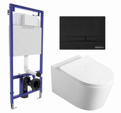 Комплект 3 в 1 инсталляция Berges Wasserhaus Novum 040255 + Унитаз Vincea Cute VT1-24 + кнопка черная