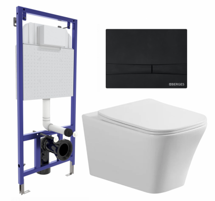Комплект 3 в 1 инсталляция Berges Wasserhaus Novum 040255 + Унитаз подвесной Vincea Cool VT1-210 + кнопка черная
