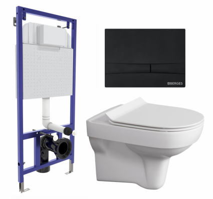 Комплект 3 в 1 инсталляция Berges Wasserhaus Novum 040255 + Унитаз подвесной Cersanit City New + кнопка черная