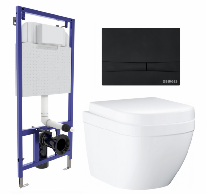 Комплект 3 в 1 инсталляция Berges Wasserhaus Novum 040255 + Унитаз подвесной Grohe Euro Ceramic 39206000 + кнопка черная