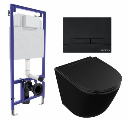 Комплект 3 в 1 инсталляция Berges Wasserhaus Novum 040255 + Унитаз подвесной Owl 1975 Vind Cirkel-H Matt Black OWLT190305 + кнопка черная