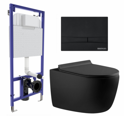 Комплект 3 в 1 инсталляция Berges Wasserhaus Novum 040255 + Унитаз подвесной Aquanet Cetus 287008 + кнопка черная