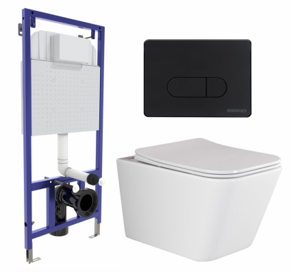 Комплект 3 в 1 инсталляция Berges Wasserhaus Novum 040235 + Унитаз подвесной Ceramica Nova Metric Rimless CN3007 + кнопка черная