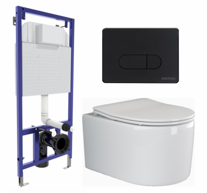 Комплект 3 в 1 инсталляция Berges Wasserhaus Novum 040235 + Унитаз подвесной Ceramica Nova Moments CN3003 + кнопка черная
