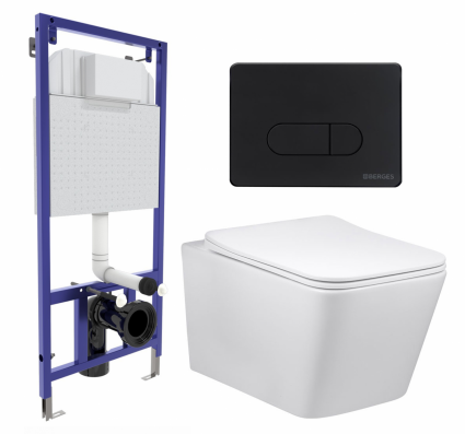 Комплект 3 в 1 инсталляция Berges Wasserhaus Novum 040235 + Унитаз Vincea Q-Line VT1-12 + кнопка черная