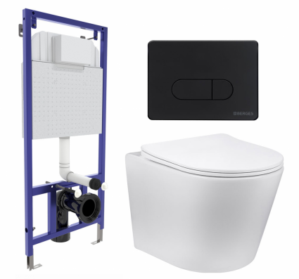 Комплект 3 в 1 инсталляция Berges Wasserhaus Novum 040235 + Унитаз Vincea Piatti VT1-11 + кнопка черная