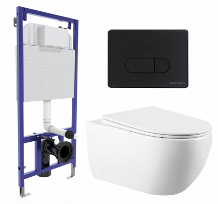 Комплект 3 в 1 инсталляция Berges Wasserhaus Novum 040235 + Унитаз подвесной Vincea Evo VT1-34 + кнопка черная