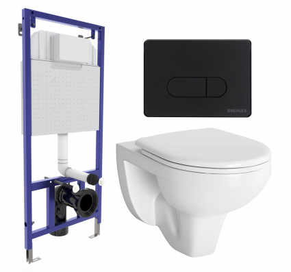 Комплект 3 в 1 инсталляция Berges Wasserhaus Novum 040235 + Унитаз подвесной Berges Wasserhaus Gamma 081105 + кнопка черная