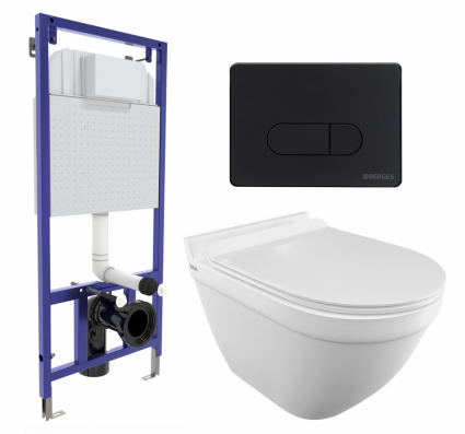 Комплект 3 в 1 инсталляция Berges Wasserhaus Novum 040235 + Унитаз подвесной Iddis Cloud CLORDSEi25 + кнопка черная