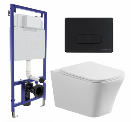 Комплект 3 в 1 инсталляция Berges Wasserhaus Novum 040235 + Унитаз подвесной Vincea Cool VT1-210 + кнопка черная