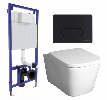Комплект 3 в 1 инсталляция Berges Wasserhaus Novum 040235 + Унитаз подвесной BelBagno Albano BB120CHR + кнопка черная