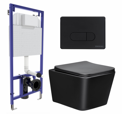 Комплект 3 в 1 инсталляция Berges Wasserhaus Novum 040235 + Унитаз Vincea Q-Line VT1-12MB + кнопка черная