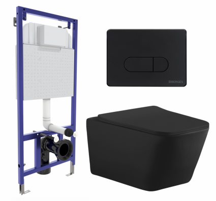 Комплект 3 в 1 инсталляция Berges Wasserhaus Novum 040235 + Унитаз подвесной Aquanet Tavr-W BW 287011 + кнопка черная