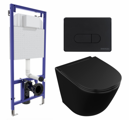 Комплект 3 в 1 инсталляция Berges Wasserhaus Novum 040235 + Унитаз подвесной Owl 1975 Vind Cirkel-H Matt Black OWLT190305 + кнопка черная