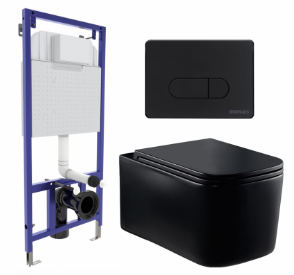 Комплект 3 в 1 инсталляция Berges Wasserhaus Novum 040235 + Унитаз Vincea Ultra Rimless VT1-32MB + кнопка черная
