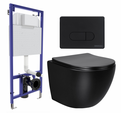 Комплект 3 в 1 инсталляция Berges Wasserhaus Novum 040235 + Унитаз Vincea Globo VT1-14SMB + кнопка черная