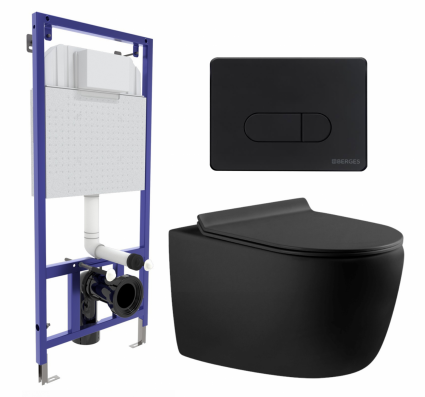 Комплект 3 в 1 инсталляция Berges Wasserhaus Novum 040235 + Унитаз подвесной Aquanet Cetus 287008 + кнопка черная
