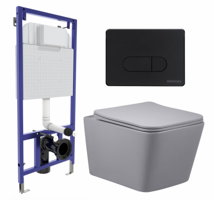 Комплект 3 в 1 инсталляция Berges Wasserhaus Novum 040235 + Унитаз подвесной Vincea Q-Line VT1-12MG + кнопка черная