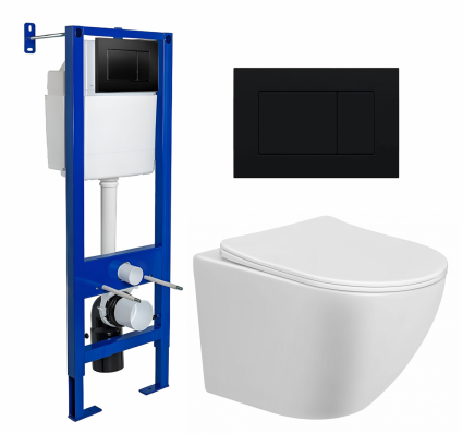 Комплект 3 в 1 инсталляция Berges Wasserhaus Atom 410 + Унитаз подвесной Taliente Amato AM25010 + кнопка черная