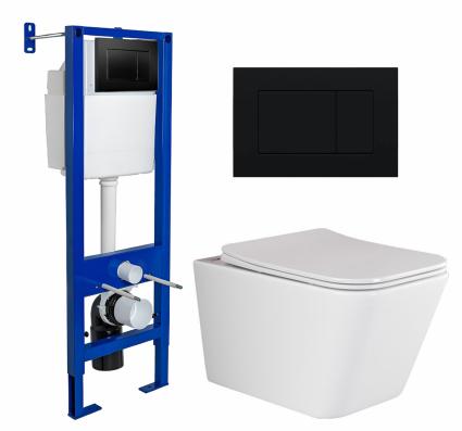 Комплект 3 в 1 инсталляция Berges Wasserhaus Atom 410 + Унитаз подвесной Ceramica Nova Metric Rimless CN3007 + кнопка черная