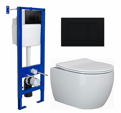 Комплект 3 в 1 инсталляция Berges Wasserhaus Atom 410 + Унитаз подвесной Ceramica Nova Play CN3001 + кнопка черная
