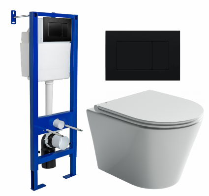 Комплект 3 в 1 инсталляция Berges Wasserhaus Atom 410 + Унитаз подвесной Ceramica Nova Forma CN3011 + кнопка черная