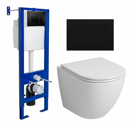 Комплект 3 в 1 инсталляция Berges Wasserhaus Atom 410 + Унитаз подвесной Grossman GR-4455S + кнопка черная