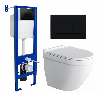 Комплект 3 в 1 инсталляция Berges Wasserhaus Atom 410 + Унитаз подвесной Owl 1975 Cirkel-H + кнопка черная