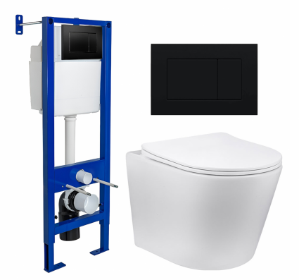 Комплект 3 в 1 инсталляция Berges Wasserhaus Atom 410 + Унитаз Vincea Piatti VT1-11 + кнопка черная