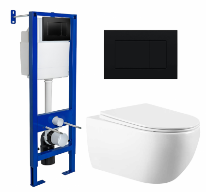 Комплект 3 в 1 инсталляция Berges Wasserhaus Atom 410 + Унитаз подвесной Vincea Evo VT1-34 + кнопка черная