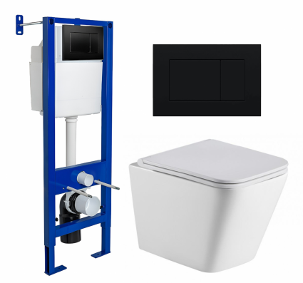 Комплект 3 в 1 инсталляция Berges Wasserhaus Atom 410 + Подвесной унитаз WeltWasser Gelbach 043 GL-WT + кнопка черная