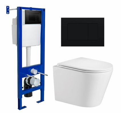 Комплект 3 в 1 инсталляция Berges Wasserhaus Atom 410 + Подвесной унитаз WeltWasser Salzbach 043 GL-WT + кнопка черная